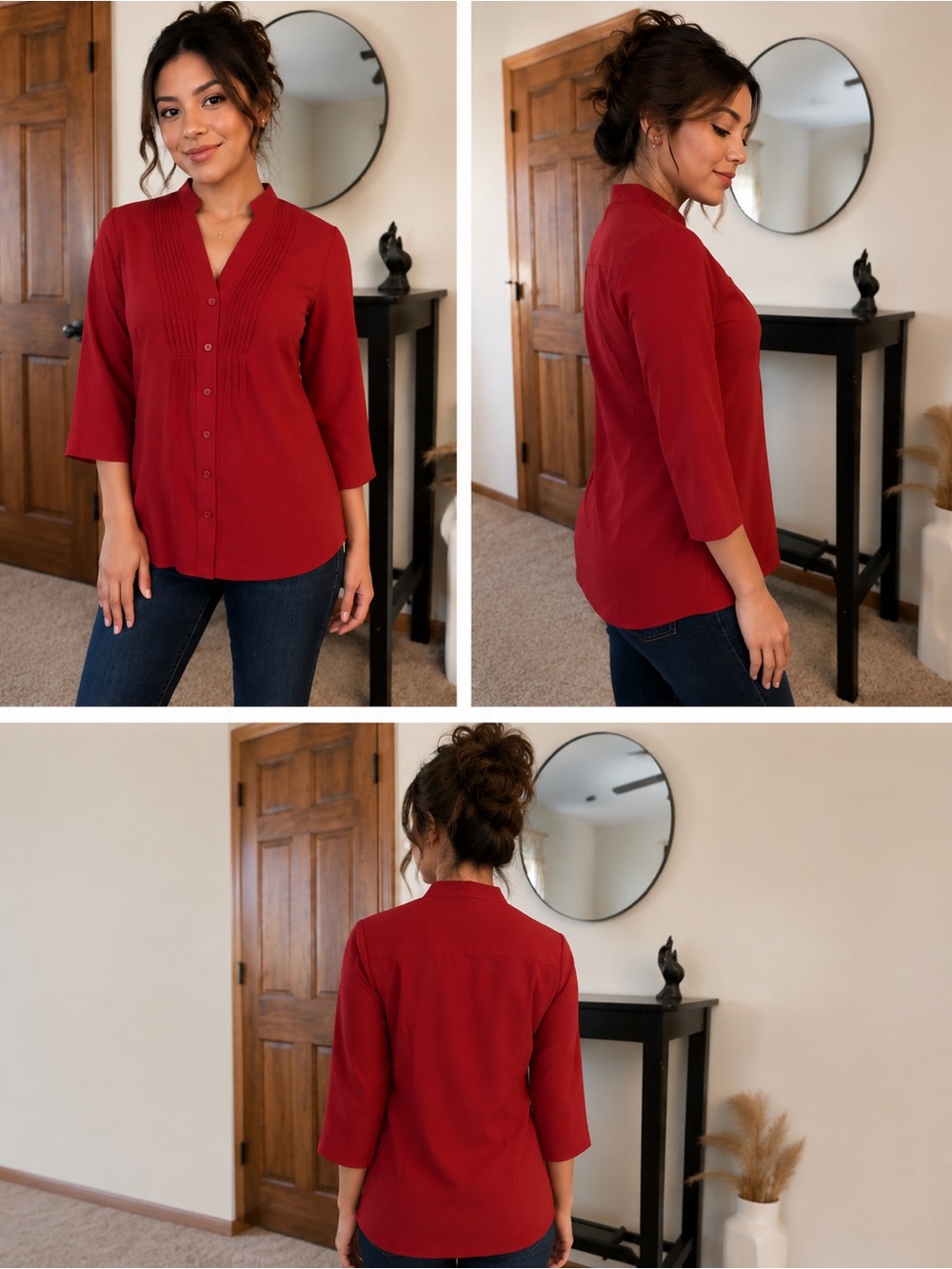 Covington Red Pintuck Button-Down Blouse